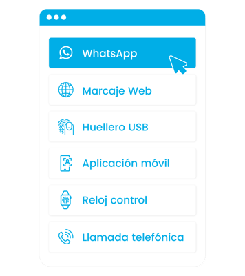 Lista de tipos de marcaje donde se señala la marcación por whatsapp